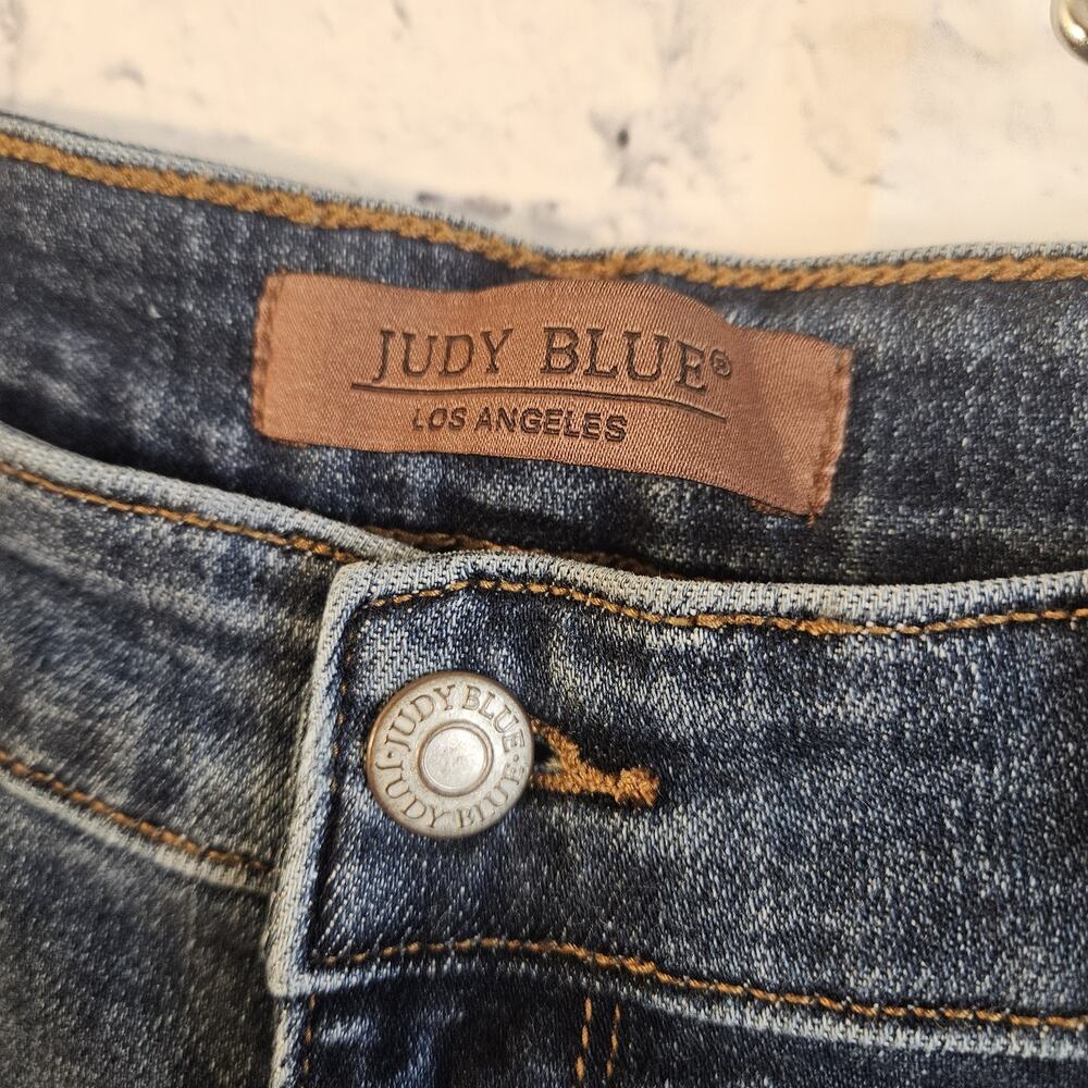 Judy Blue Jeans Women’s 13/31 Blue Mid Rise Boyfriend Fit Distressed Stretch - Picture 3 of 8